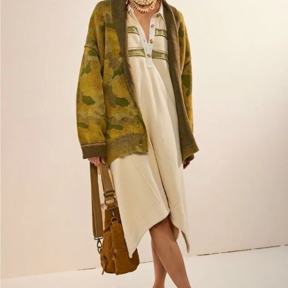 Free People Chamomile Camouflage Pattern Cardi Sweater Oversized Army Combo - Picture 3 of 7